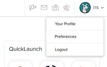 Menu Items include Your Profile, Preferences and Log Out